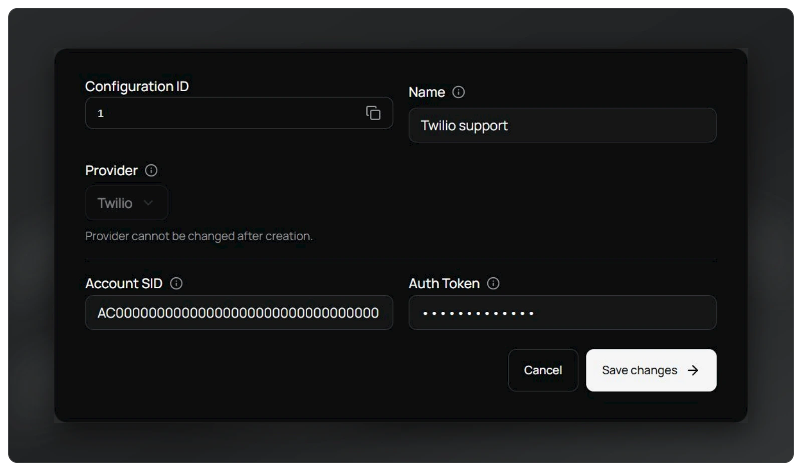 Twilio configuration in the actual Tigy AI interface