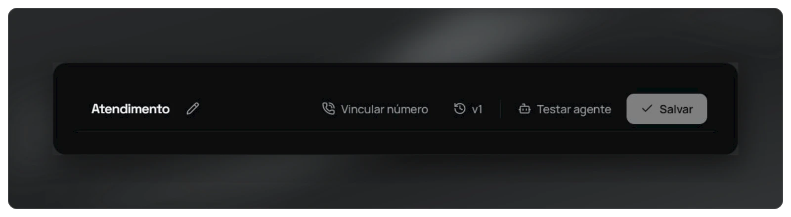 Cabeçalho real do editor com o botão Testar agente.